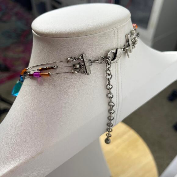 Chico's multi colored bohemian necklace signed costume jewelry blue green beads - Picture 7 of 15